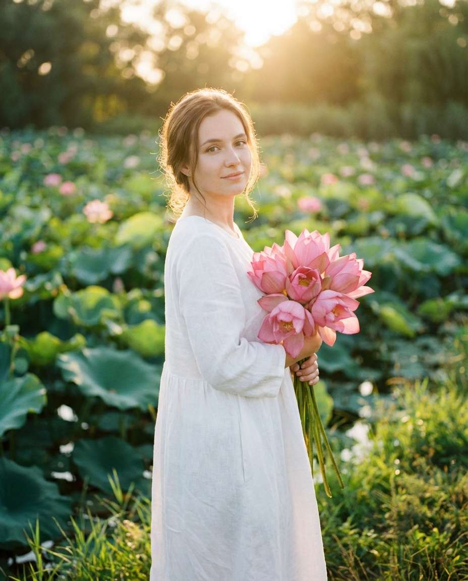 Golden Hour Lotus Portrait (before)